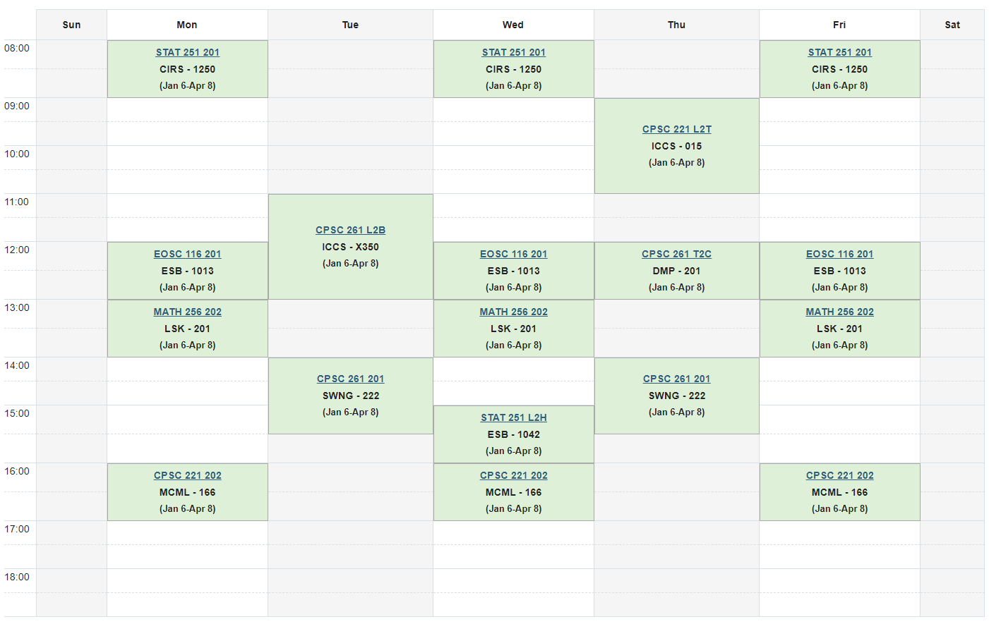 my 2nd term schedule